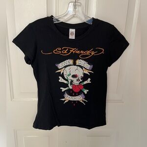 vintage y2k new (no tags) Ed Hardy love dies hard crystal embellished sm tshirt